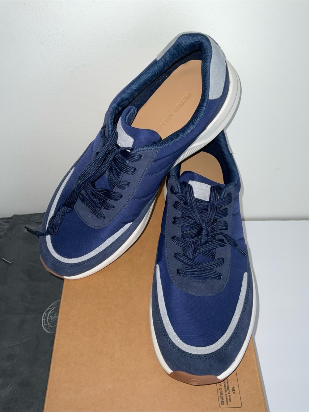 PETER MILLAR JOURNEYMAN SUEDE NYLON GOLF SNEAKER SHOES + STORAGE BAG NAVY 13 NIB